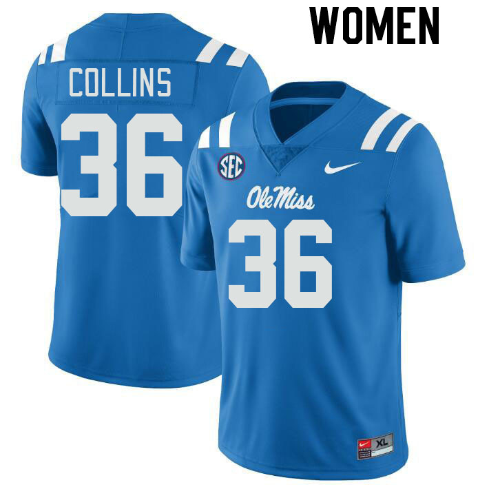 Women #36 Raymond Collins Ole Miss Rebels College Football Jerseys Stitched-Power Blue